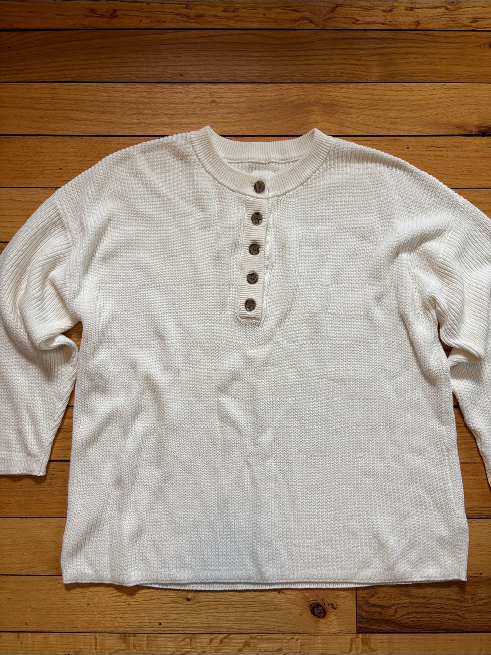 Aerie Cream Henley Knit Top with Button Placket